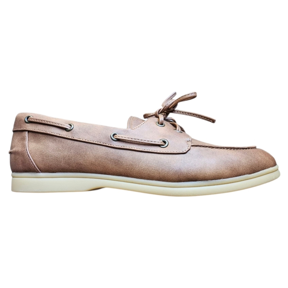 Falls Creek Faux Leather Shana Cognac Tan Boat Shoes Size 11 Casual Preppy - Picture 3 of 8